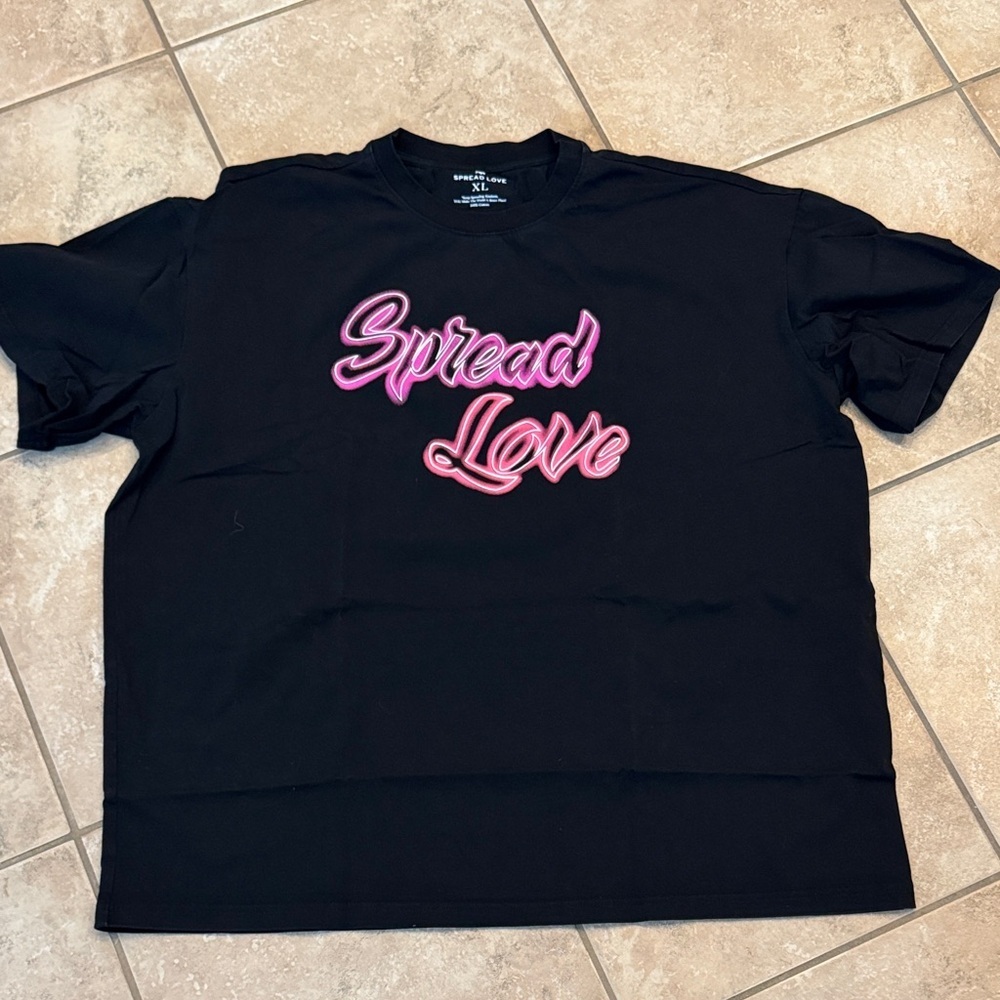 Women's Black Tee with Pink 'Spread Love' Graphic